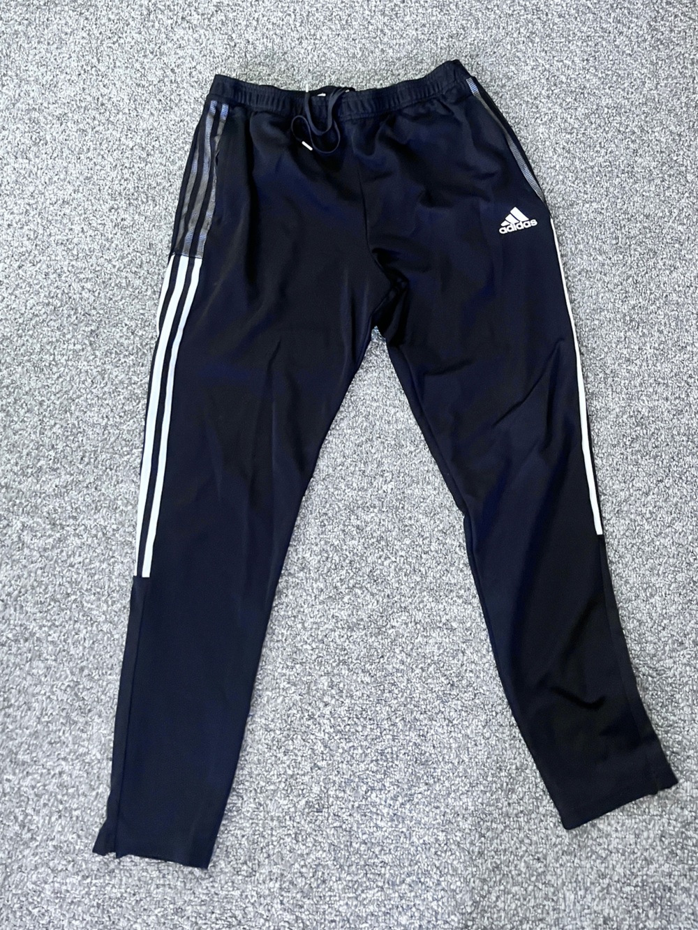Adidas Mens Black Athletic Track Pants with White Stripes
